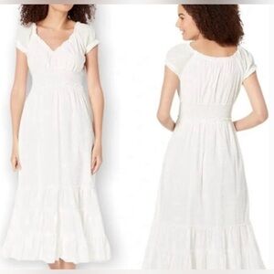 Betsy Johnson white cap sleeve V neck Swiss dot tiered maxi dress XS